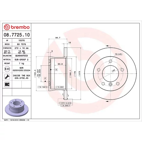 Brzdový kotúč BREMBO 08.7725.10