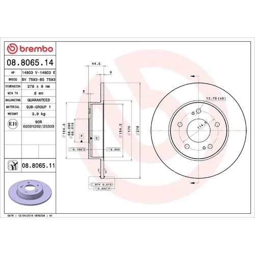 Brzdový kotúč BREMBO 08.8065.14