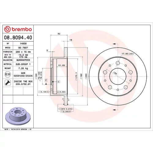 Brzdový kotúč BREMBO 08.8094.40