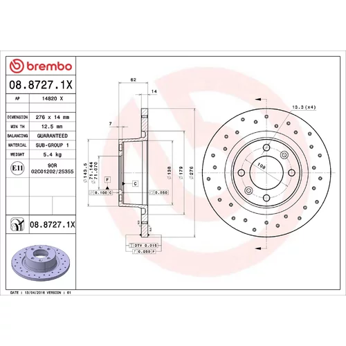 Brzdový kotúč BREMBO 08.8727.1X