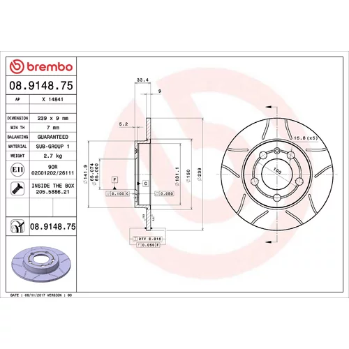 Brzdový kotúč BREMBO 08.9148.75