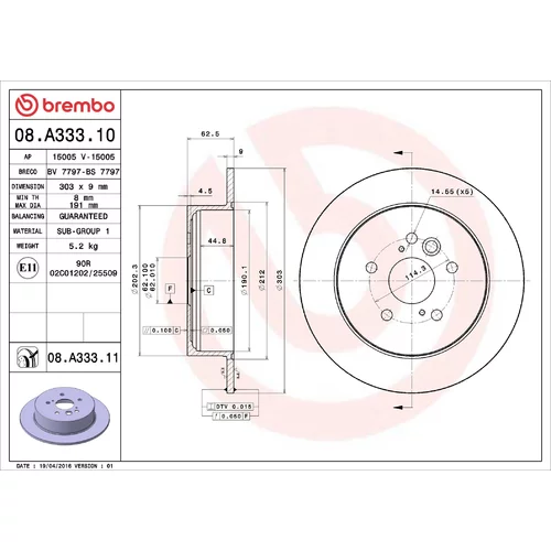 Brzdový kotúč BREMBO 08.A333.11