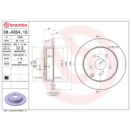 Brzdový kotúč BREMBO 08.A354.10