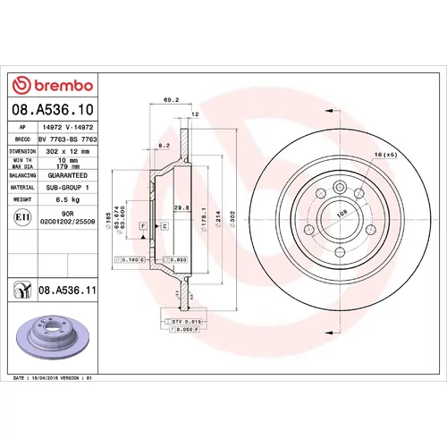 Brzdový kotúč BREMBO 08.A536.11