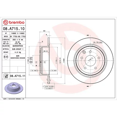 Brzdový kotúč BREMBO 08.A715.10