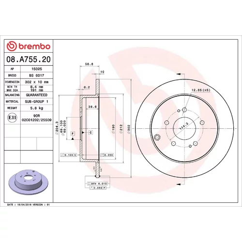 Brzdový kotúč BREMBO 08.A755.20