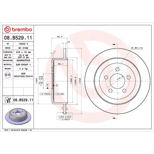 Brzdový kotúč BREMBO 08.B529.11