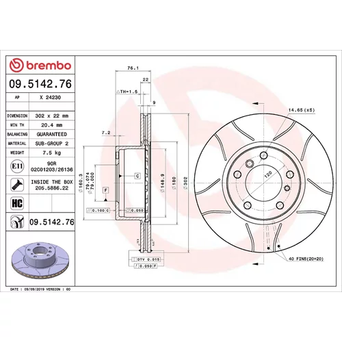 Brzdový kotúč BREMBO 09.5142.76