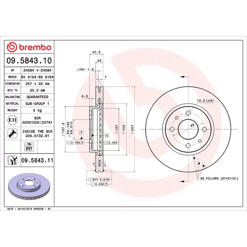 Brzdový kotúč BREMBO 09.5843.11