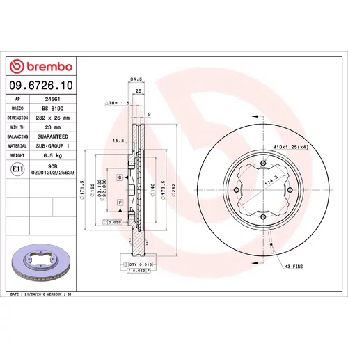 Brzdový kotúč BREMBO 09.6726.10