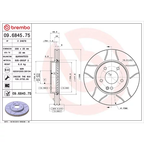 Brzdový kotúč BREMBO 09.6845.75