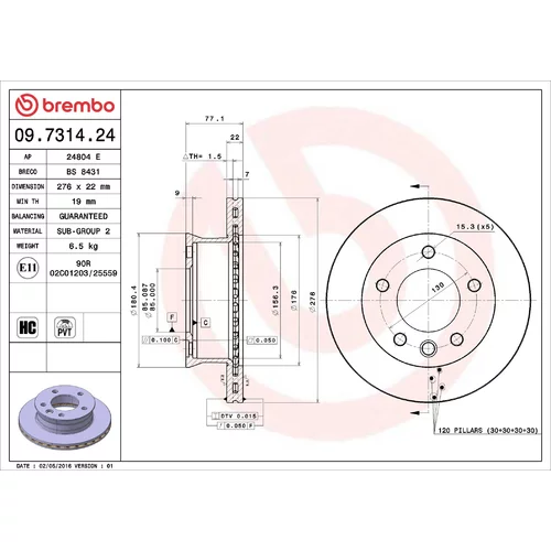 Brzdový kotúč BREMBO 09.7314.24