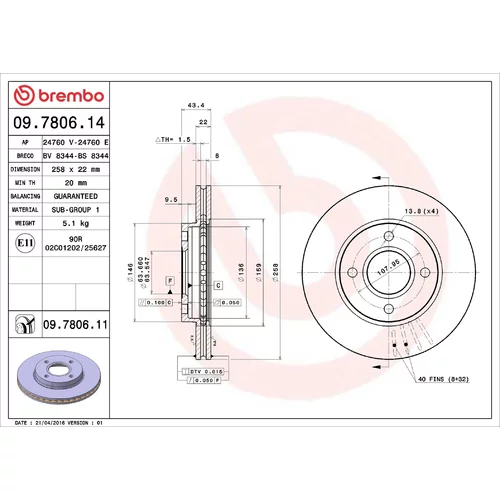 Brzdový kotúč BREMBO 09.7806.11