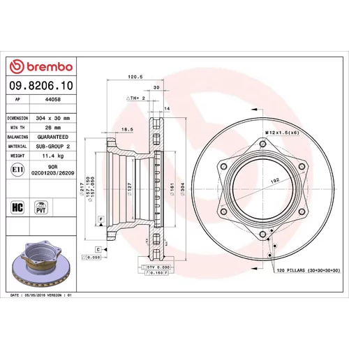Brzdový kotúč BREMBO 09.8206.10