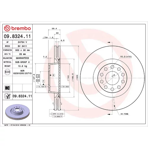 Brzdový kotúč BREMBO 09.8324.11