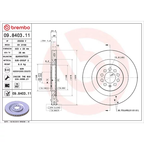 Brzdový kotúč BREMBO 09.8403.11