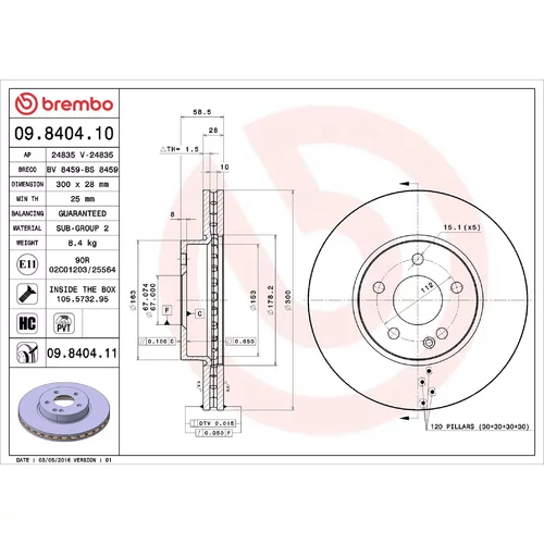 Brzdový kotúč BREMBO 09.8404.11