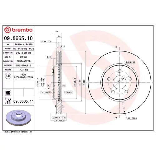 Brzdový kotúč BREMBO 09.8665.11