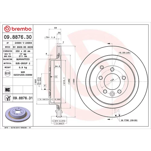 Brzdový kotúč BREMBO 09.8876.31