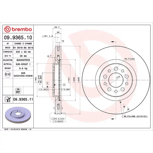 Brzdový kotúč BREMBO 09.9365.10
