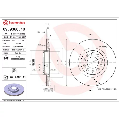 Brzdový kotúč BREMBO 09.9366.11