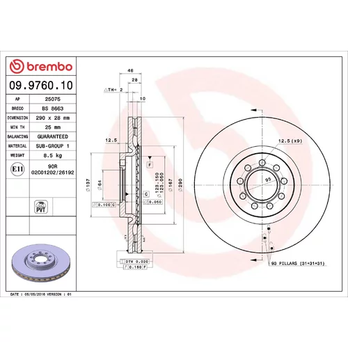 Brzdový kotúč BREMBO 09.9760.10