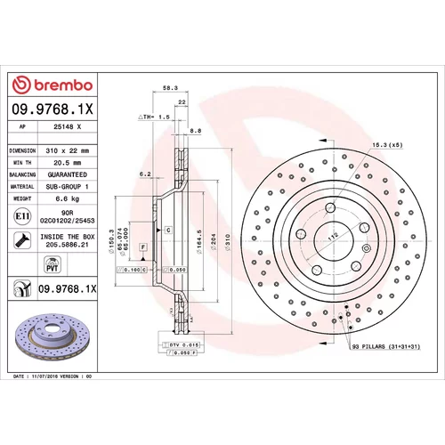 Brzdový kotúč BREMBO 09.9768.1X