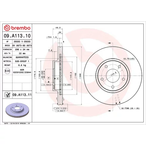 Brzdový kotúč BREMBO 09.A113.11