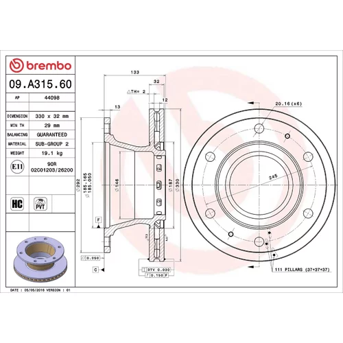 Brzdový kotúč BREMBO 09.A315.60