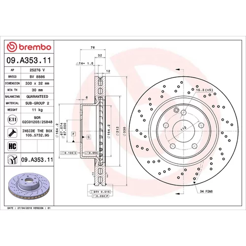 Brzdový kotúč BREMBO 09.A353.11