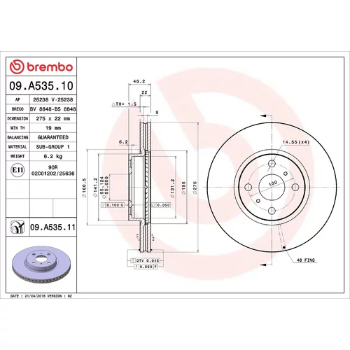 Brzdový kotúč BREMBO 09.A535.11