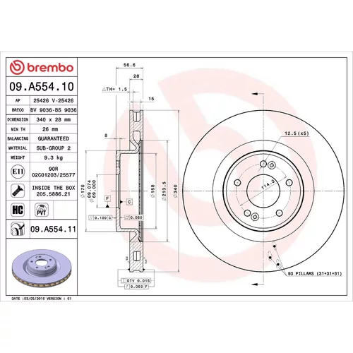 Brzdový kotúč BREMBO 09.A554.10