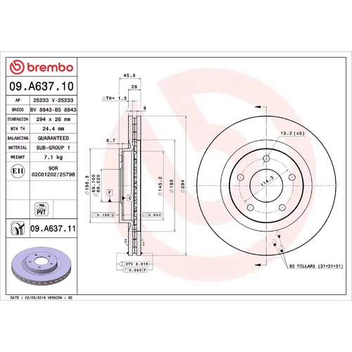 Brzdový kotúč BREMBO 09.A637.11