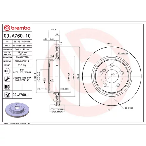 Brzdový kotúč BREMBO 09.A760.11