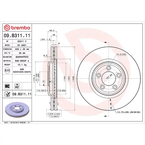 Brzdový kotúč BREMBO 09.B311.11