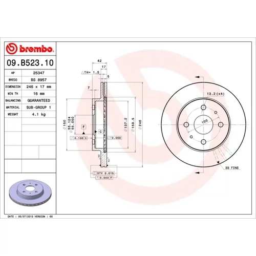 Brzdový kotúč BREMBO 09.B523.11