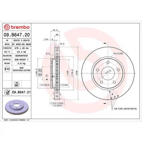Brzdový kotúč BREMBO 09.B647.21