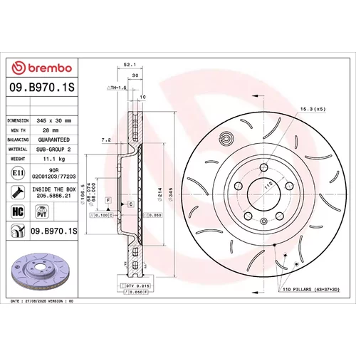 Brzdový kotúč 09.B970.1S /BREMBO/ - obr. 1