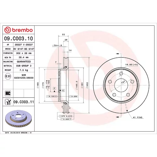 Brzdový kotúč BREMBO 09.C003.11