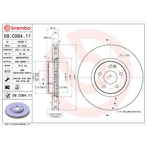 Brzdový kotúč BREMBO 09.C064.11