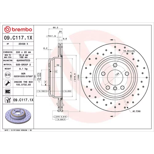 Brzdový kotúč BREMBO 09.C117.1X