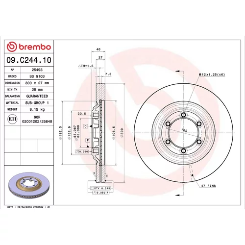 Brzdový kotúč BREMBO 09.C244.10