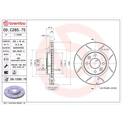 Brzdový kotúč BREMBO 09.C285.75
