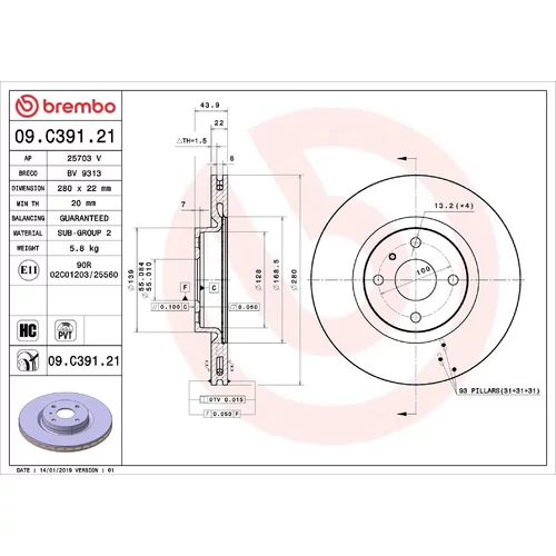 Brzdový kotúč BREMBO 09.C391.21