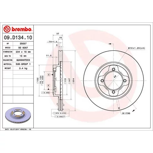 Brzdový kotúč BREMBO 09.D134.10