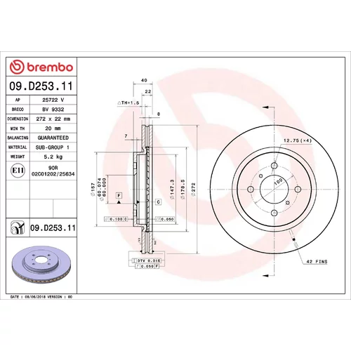 Brzdový kotúč BREMBO 09.D253.11