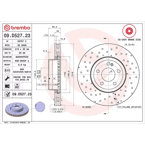Brzdový kotúč BREMBO 09.D527.23