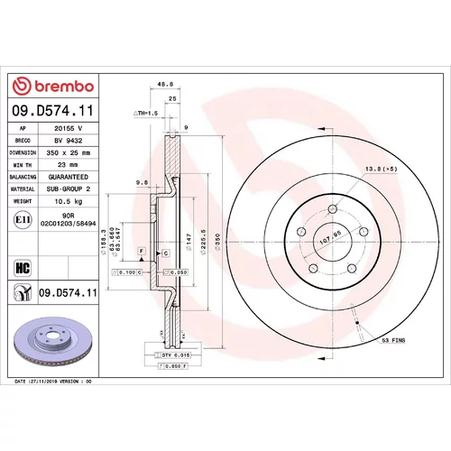Brzdový kotúč BREMBO 09.D574.11