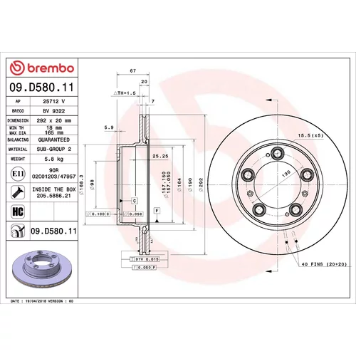 Brzdový kotúč BREMBO 09.D580.11