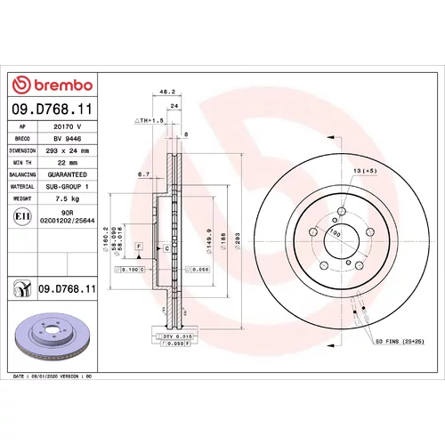 Brzdový kotúč BREMBO 09.D768.11